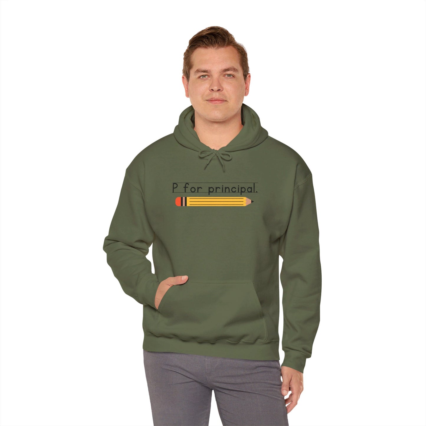 P for principal. | Unisex Heavy Blend™ Hooded Sweatshirt